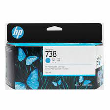 HP 738 Cyan Ink Cartridge 498N5A suitable for DesignJet T850 and T950 printers. Pigment-based ink.