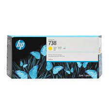 HP 738 Yellow Ink large capacity 300ml Cartridge 676M8A suitable for HP DesignJet T850 and T950 printers. Pigment-based ink.